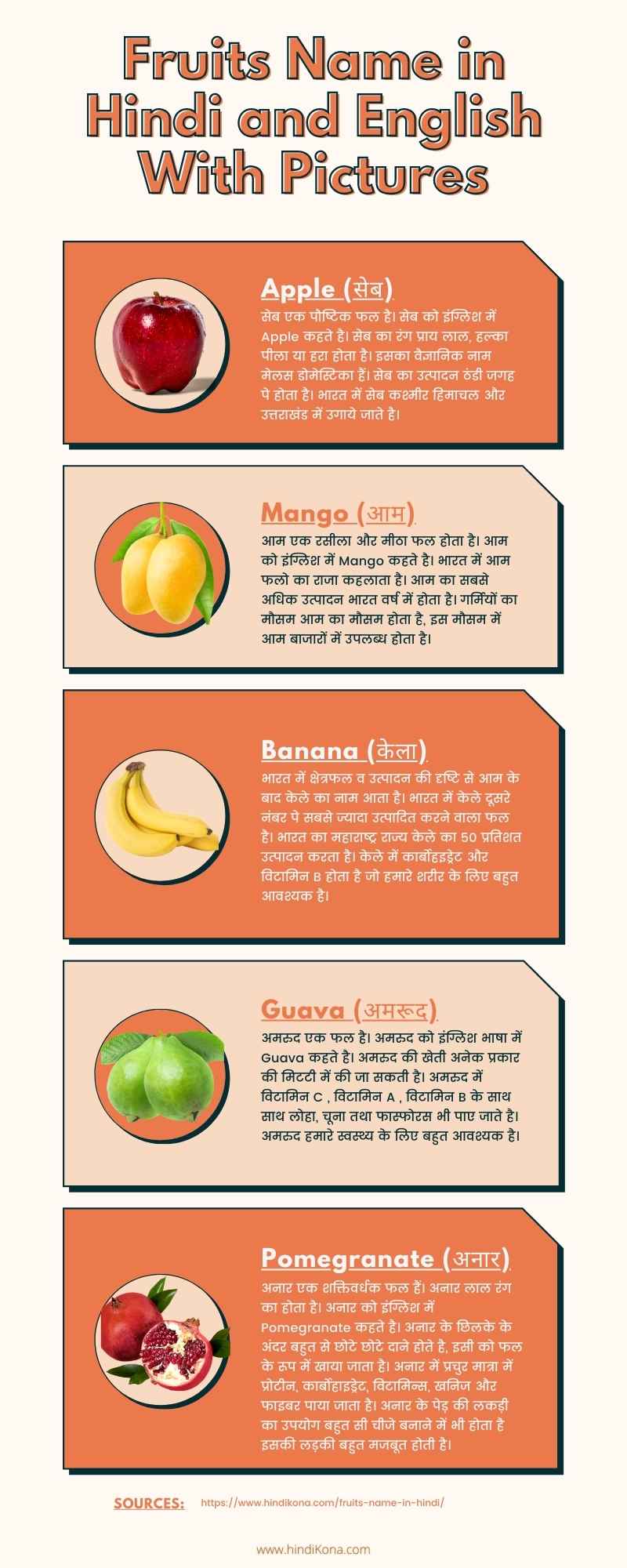 Fruits Name in Hindi and English with Pictures